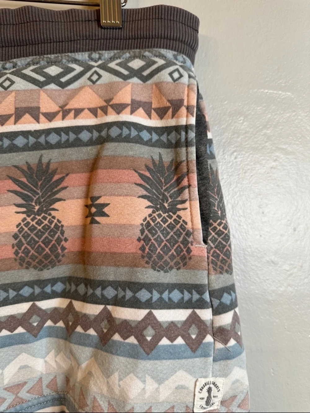 Chubbies Mens Lounge Shorts Geometric Aztec Pineapple Blue, Brown & Cream Small